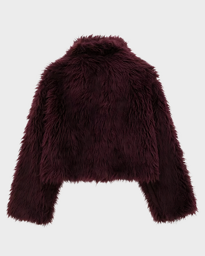 BURGUNDY FAUX FUR COAT