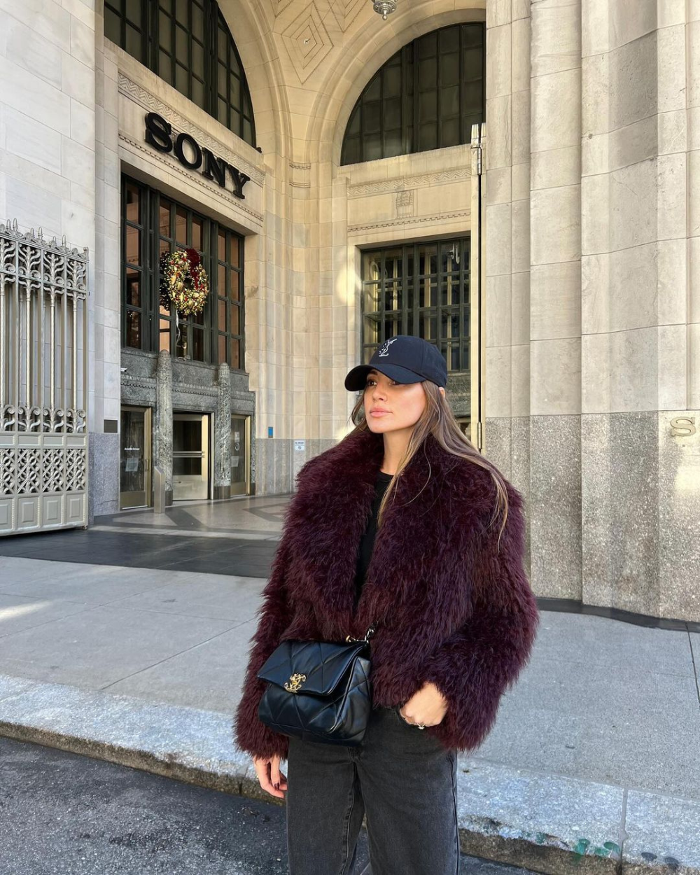 BURGUNDY FAUX FUR COAT