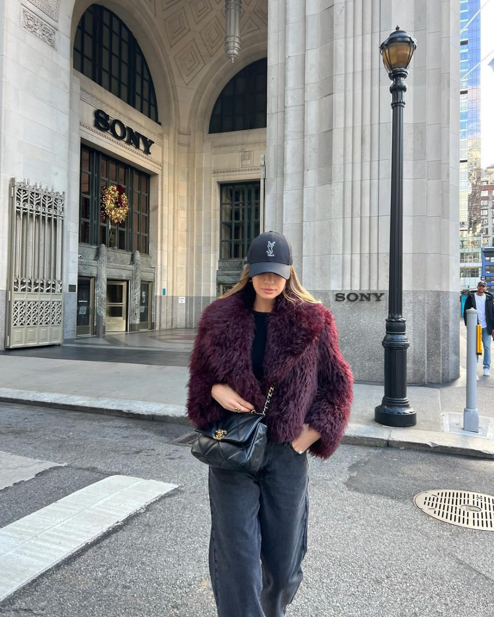 BURGUNDY FAUX FUR COAT