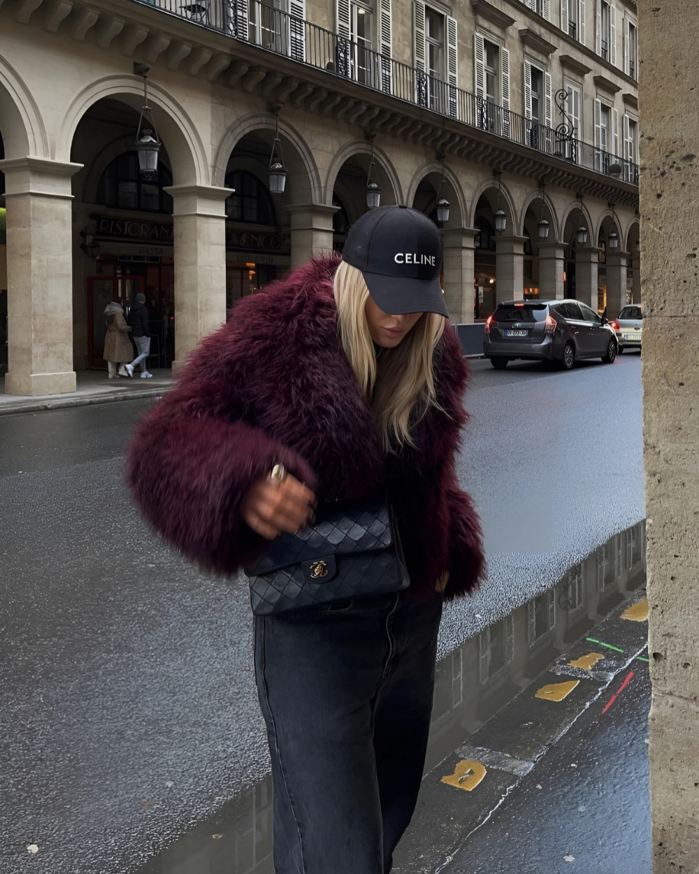 BURGUNDY FAUX FUR COAT