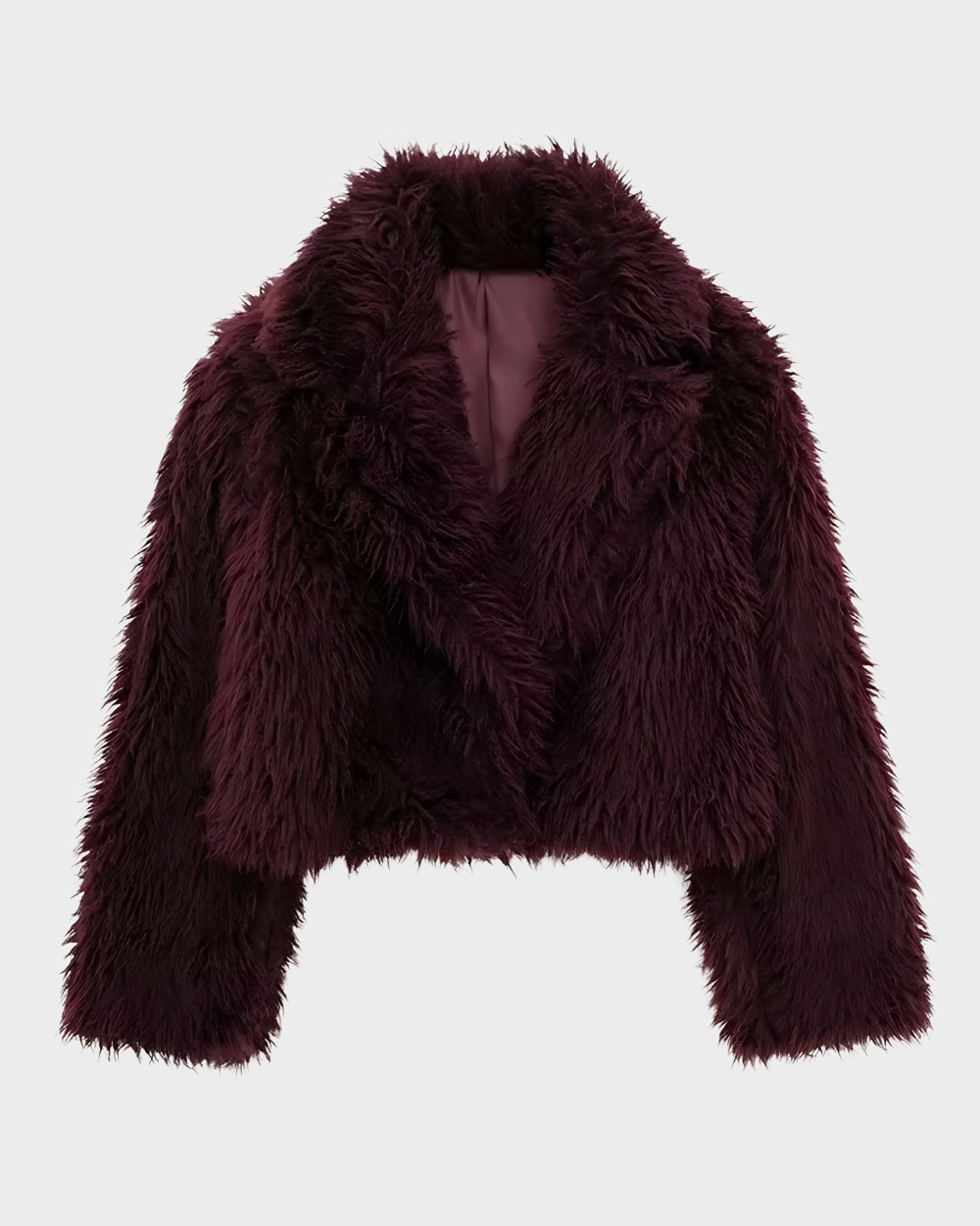 BURGUNDY FAUX FUR COAT